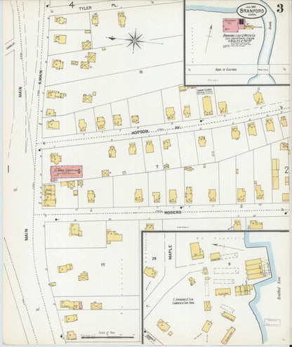Sanborn Fire Insurance Map from Branford, New Haven County, Connecticut (1901), Sheet #0003 - Complete Map Set gallery image, historic Sanborn map, vintage wall art, Connecticut Connecticut