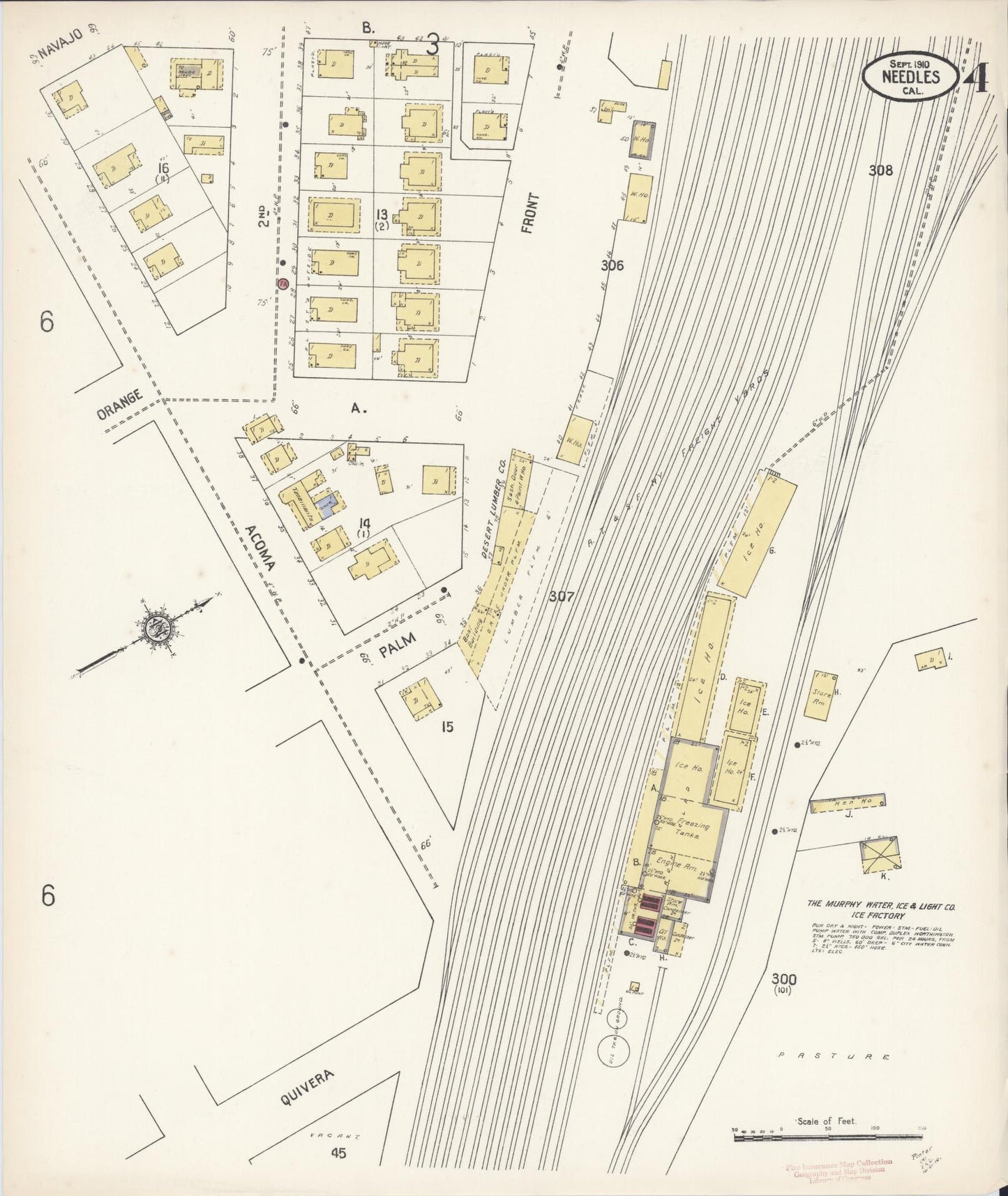 Sanborn Fire Insurance Map from Needles, San Bernardino County, California (1910), Sheet #0004 - Historic Sanborn Fire Insurance Map Print, vintage old map wall art, antique decor, genealogy gift, California California map