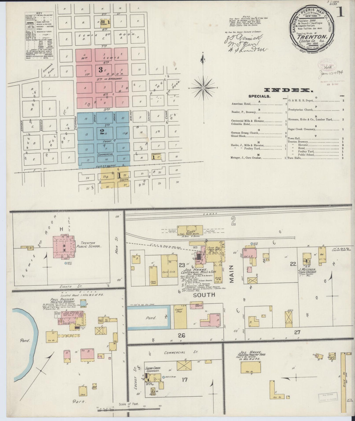 Sanborn Fire Insurance Map from Trenton, Clinton County, Illinois (1893), Sheet #0001 - Complete Map Set gallery image, historic Sanborn map, vintage wall art, Illinois Illinois