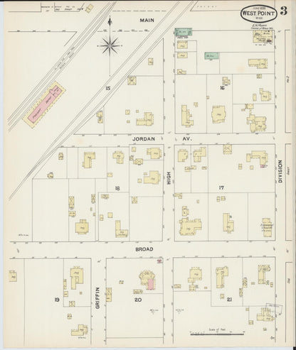 Sanborn Fire Insurance Map from West Point, Clay County, Mississippi (1890), Sheet #0003 - Complete Map Set gallery image, historic Sanborn map, vintage wall art, Mississippi Mississippi