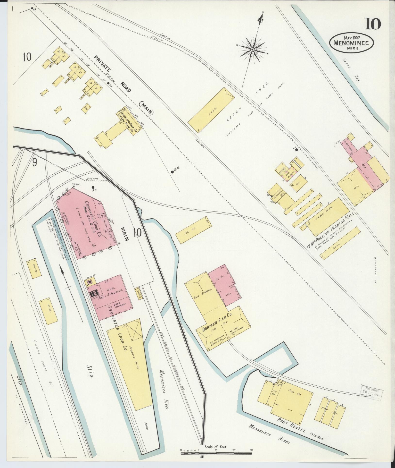 Sanborn Fire Insurance Map from Menominee, Menominee County, Michigan (1907), Sheet #0010 - Complete Map Set gallery image, historic Sanborn map, vintage wall art, Michigan Michigan