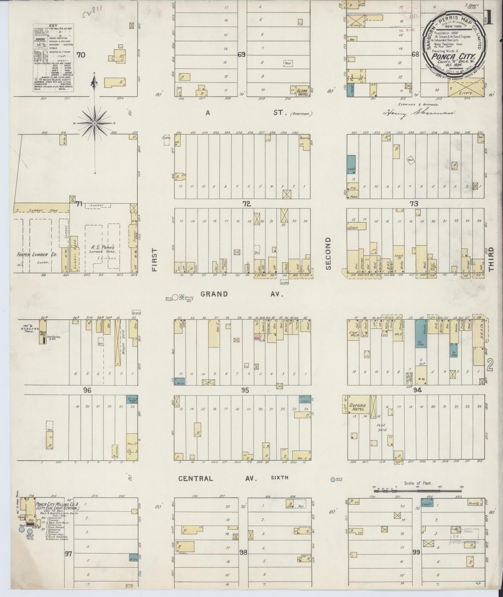 Sanborn Fire Insurance Map from Ponca City, Kay County, Oklahoma (1894), Sheet #0001 - Historic Sanborn Fire Insurance Map Print, vintage old map wall art, antique decor, genealogy gift, Oklahoma Oklahoma map