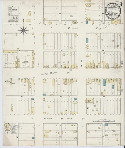 Sanborn Fire Insurance Map from Ponca City, Kay County, Oklahoma (1894), Sheet #0001 - Historic Sanborn Fire Insurance Map Print, vintage old map wall art, antique decor, genealogy gift, Oklahoma Oklahoma map