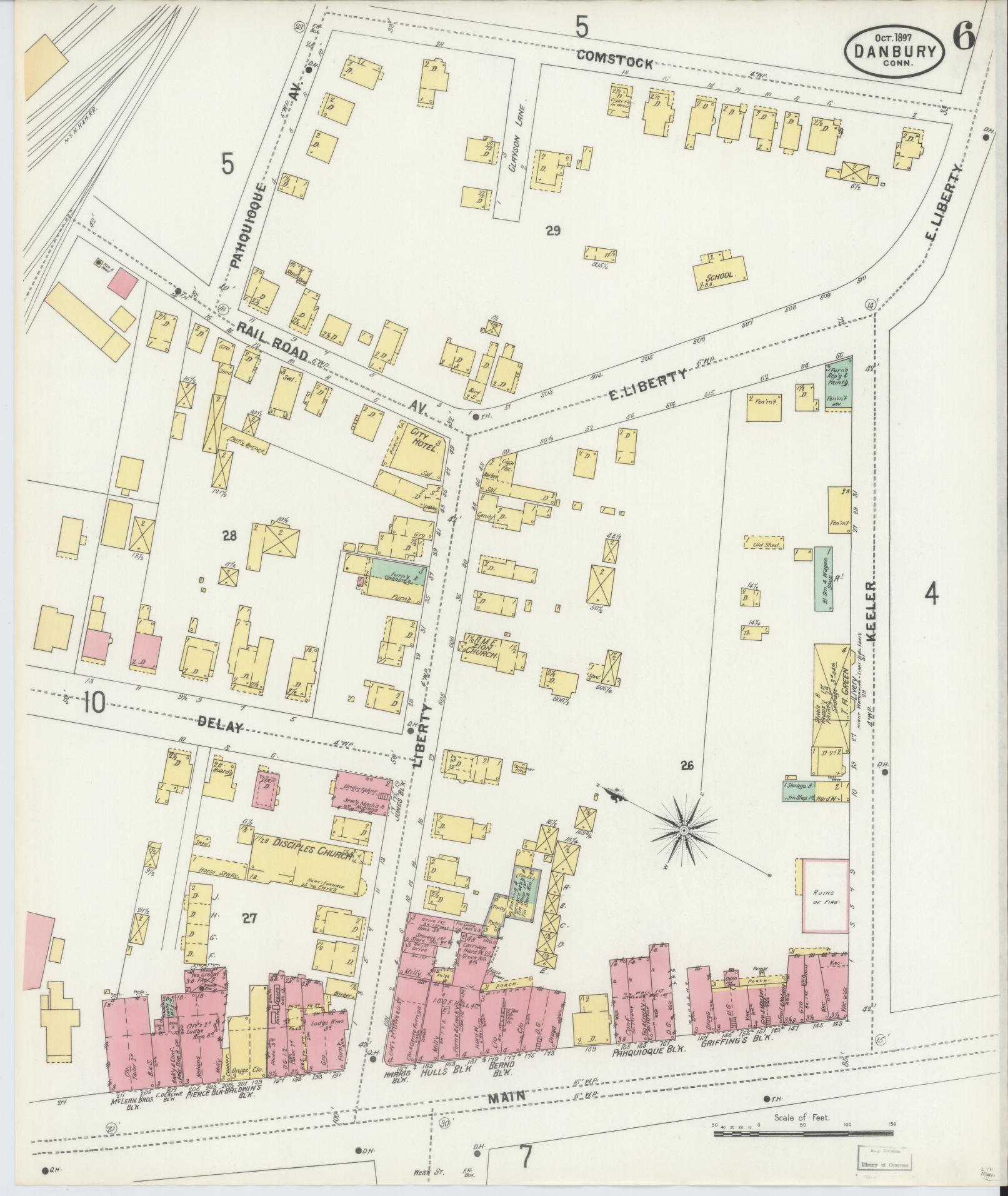 Sanborn Fire Insurance Map from Danbury, Fairfield County, Connecticut (1897), Sheet #0006 - Complete Map Set gallery image, historic Sanborn map, vintage wall art, Connecticut Connecticut