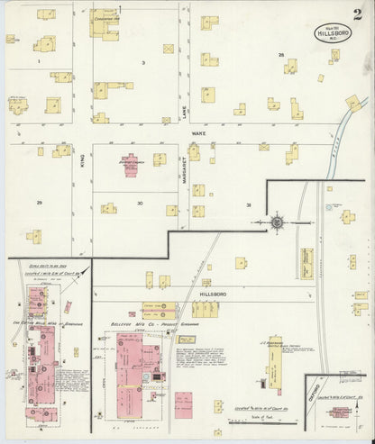 Sanborn Fire Insurance Map from Hillsboro, Orange County, North Carolina (1911), Sheet #0002 - Historic Sanborn Fire Insurance Map Print, vintage old map wall art, antique decor, genealogy gift, North Carolina North Carolina map