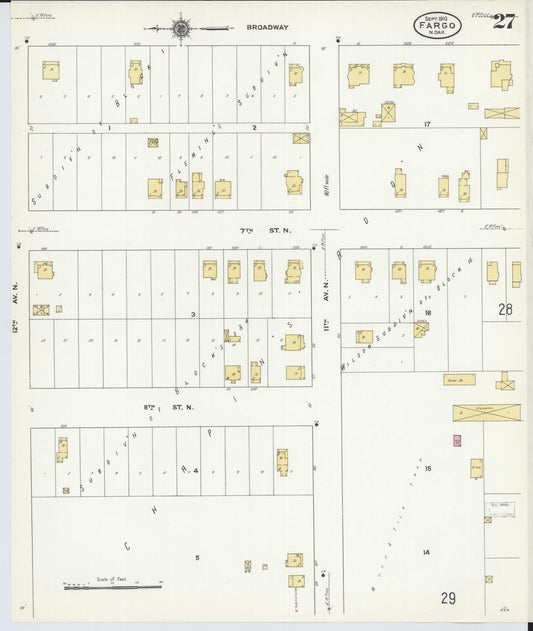 Sanborn Fire Insurance Map from Fargo, Cass County, North Dakota (1910), Sheet #0027 - Historic Sanborn Fire Insurance Map Print, vintage old map wall art, antique decor, genealogy gift, North Dakota North Dakota map