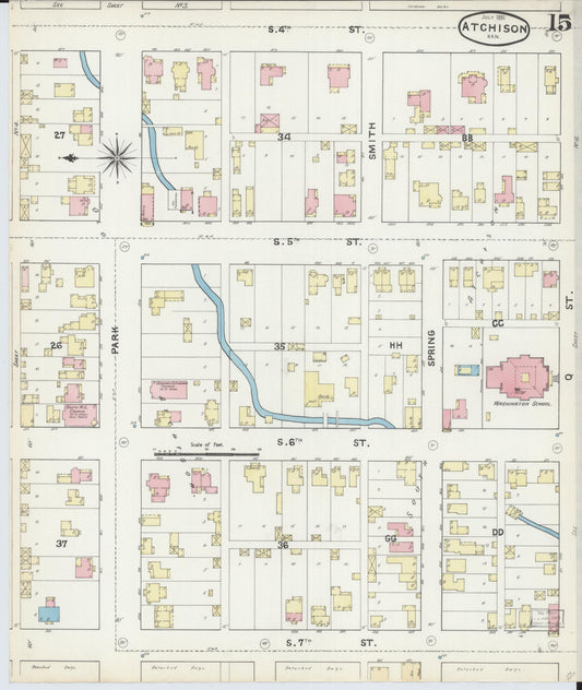 Sanborn Fire Insurance Map from Atchison, Atchison County, Kansas (1891), Sheet #0015 - Historic Sanborn Fire Insurance Map Print, vintage old map wall art, antique decor, genealogy gift, Kansas Kansas map