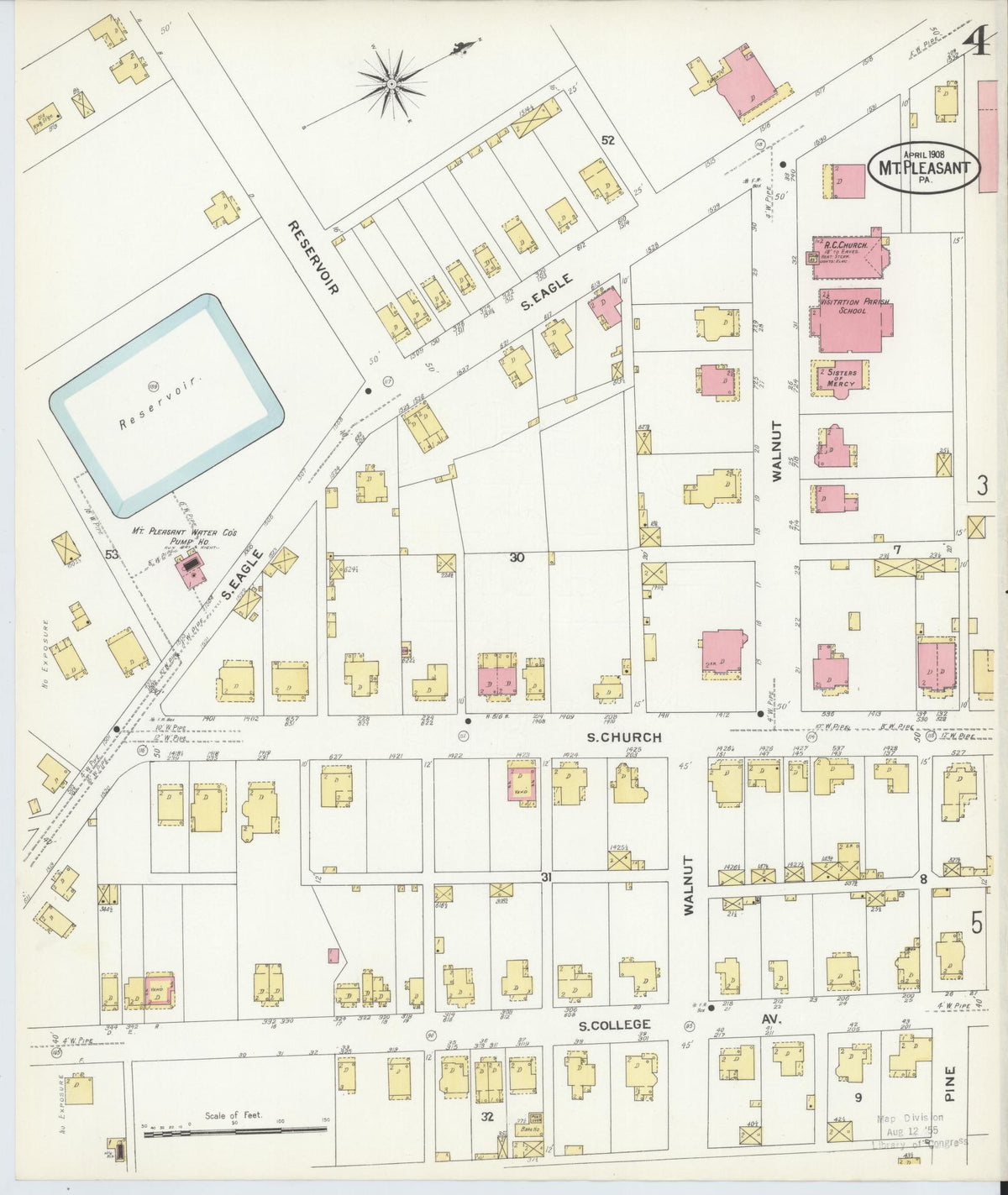 Sanborn Fire Insurance Map from Mount Pleasant, Westmoreland County, Pennsylvania (1908), Sheet #0004 - Historic Sanborn Fire Insurance Map Print, vintage old map wall art, antique decor, genealogy gift, Pennsylvania Pennsylvania map