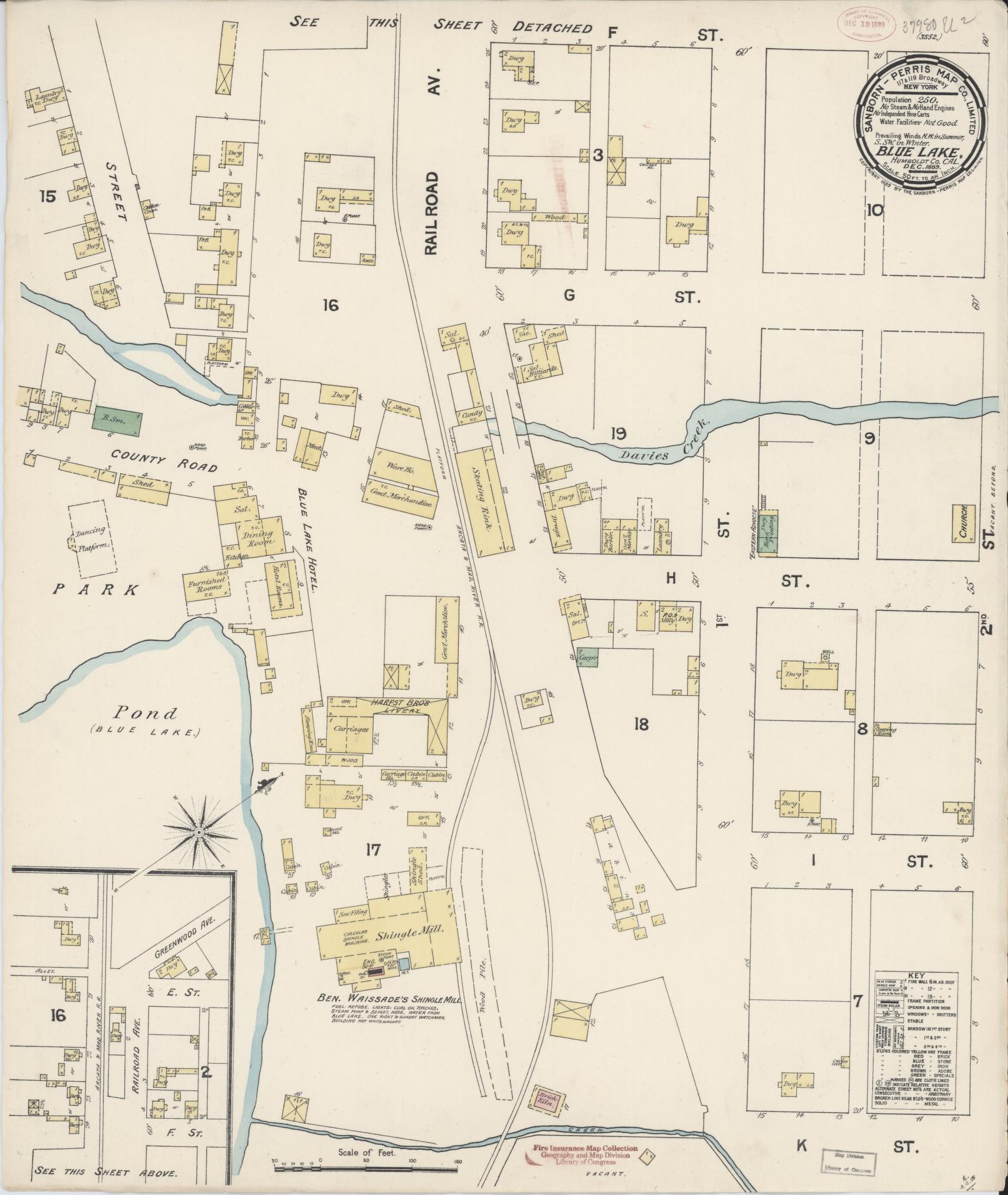 Sanborn Fire Insurance Map from Blue Lake, Humboldt County, California (1889), Sheet #0001 - Historic Sanborn Fire Insurance Map Print, vintage old map wall art, antique decor, genealogy gift, California California map