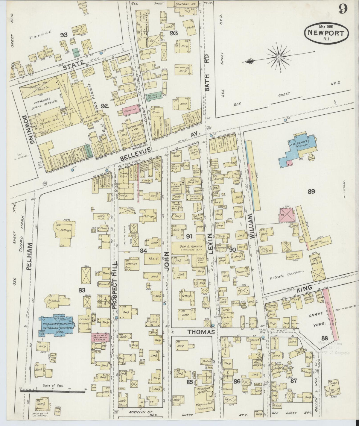 Sanborn Fire Insurance Map from Newport, Newport County, Rhode Island (1891), Sheet #0009 - Complete Map Set gallery image, historic Sanborn map, vintage wall art, Rhode Island Rhode Island