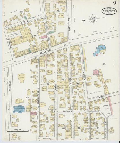 Sanborn Fire Insurance Map from Newport, Newport County, Rhode Island (1891), Sheet #0009 - Complete Map Set gallery image, historic Sanborn map, vintage wall art, Rhode Island Rhode Island