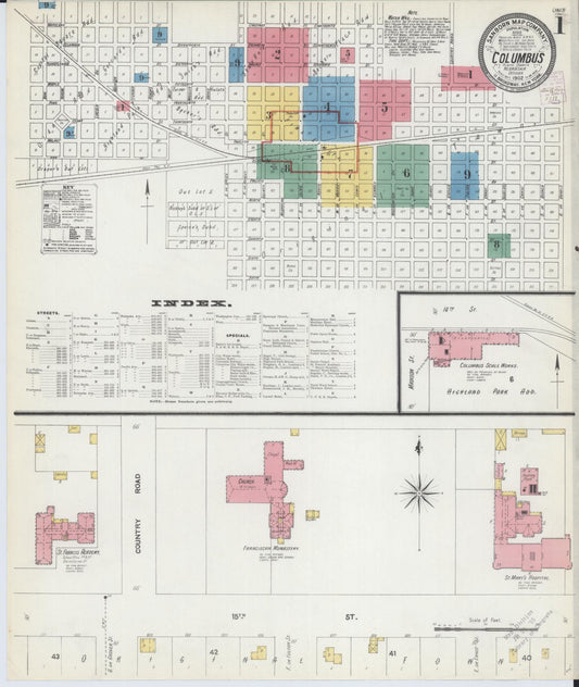 Sanborn Fire Insurance Map from Columbus, Platte County, Nebraska (1902), Sheet #0001 - Complete Map Set gallery image, historic Sanborn map, vintage wall art, Nebraska Nebraska