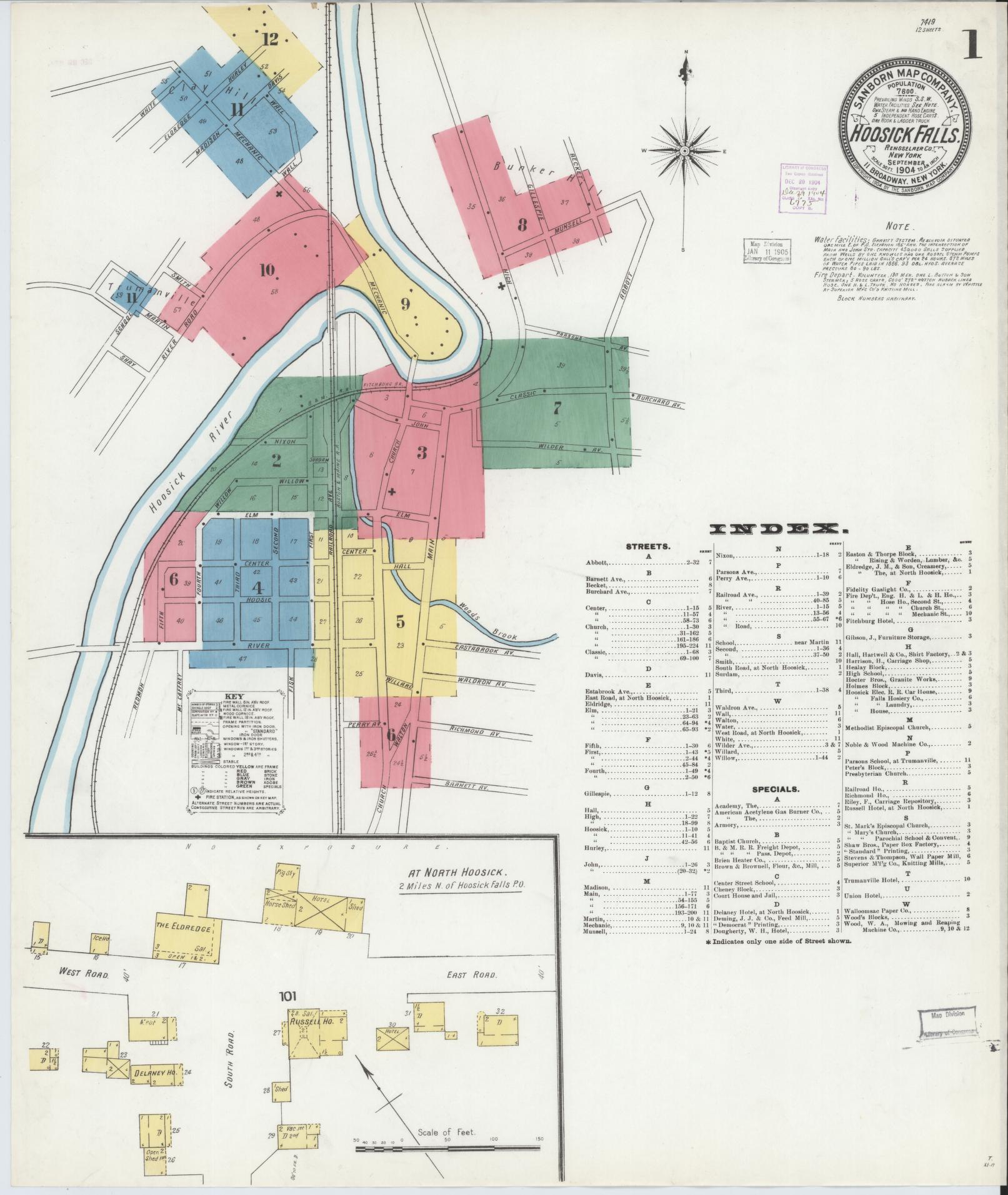 Sanborn Fire Insurance Map from Hoosick Falls, Rensselaer County, New York. (1904) – Historic Sanborn Fire Insurance Map Print