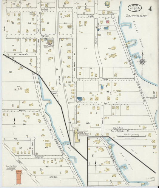 Sanborn Fire Insurance Map from Cocoa, Brevard County, Florida (1919), Sheet #0004 - Historic Sanborn Fire Insurance Map Print, vintage old map wall art, antique decor, genealogy gift, Florida Florida map