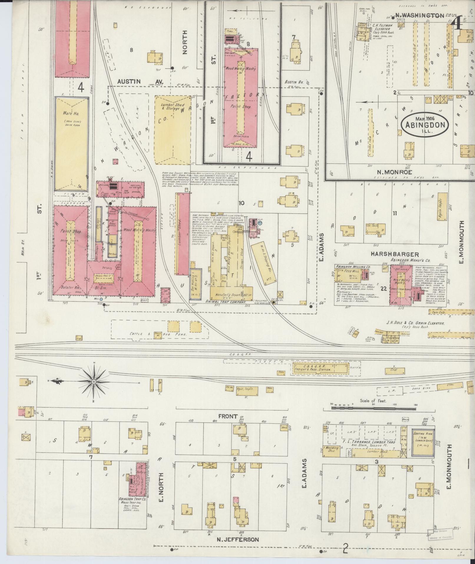 Sanborn Fire Insurance Map from Abingdon, Knox County, Illinois (1906), Sheet #0004 - Historic Sanborn Fire Insurance Map Print, vintage old map wall art, antique decor, genealogy gift, Illinois Illinois map