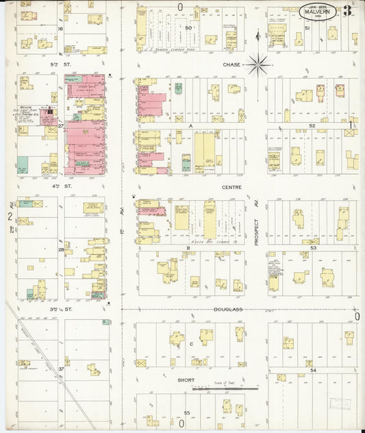 Sanborn Fire Insurance Map from Malvern, Mills County, Iowa (1899), Sheet #0003 - Historic Sanborn Fire Insurance Map Print, vintage old map wall art