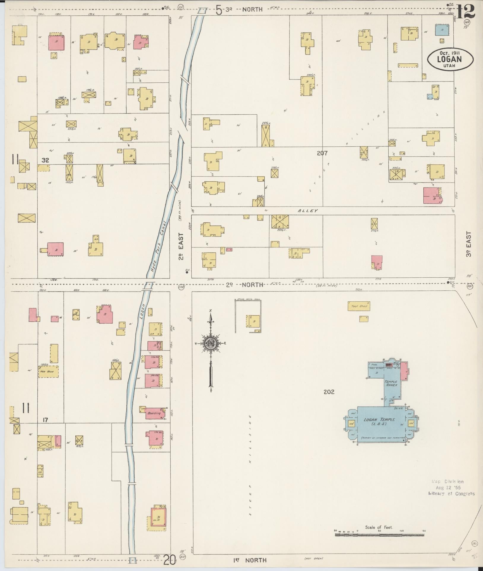 Sanborn Fire Insurance Map from Logan, Cache County, Utah (1911), Sheet #0012 - Historic Sanborn Fire Insurance Map Print, vintage old map wall art, antique decor, genealogy gift, Utah Utah map
