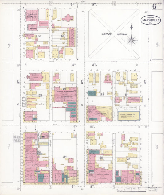 Sanborn Fire Insurance Map from Marysville, Yuba County, California (1895), Sheet #0006 - Historic Sanborn Fire Insurance Map Print, vintage old map wall art, antique decor, genealogy gift, California California map