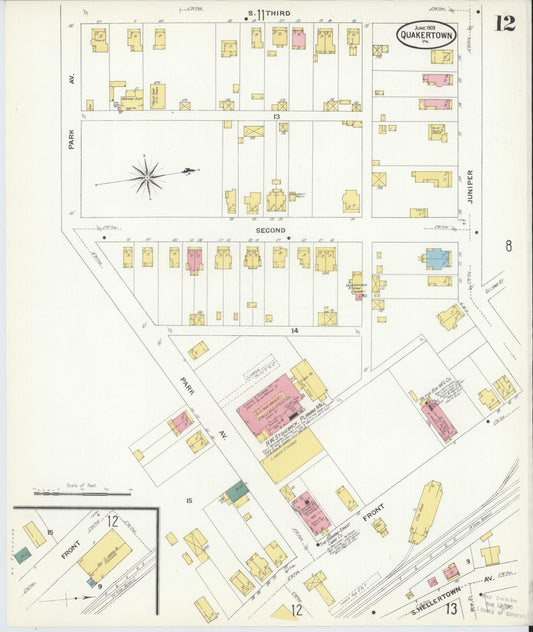Sanborn Fire Insurance Map from Quakertown, Bucks County, Pennsylvania (1909), Sheet #0012 - Historic Sanborn Fire Insurance Map Print, vintage old map wall art, antique decor, genealogy gift, Pennsylvania Pennsylvania map