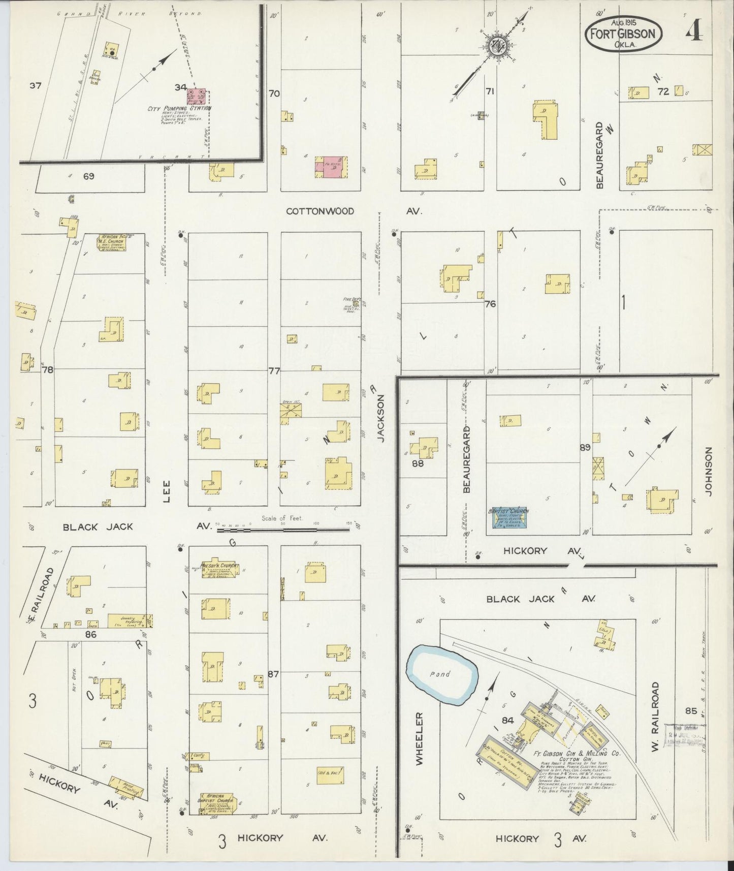 Sanborn Fire Insurance Map from Fort Gibson, Muskogee County, Oklahoma (1915), Sheet #0004 - Complete Map Set gallery image, historic Sanborn map, vintage wall art, Oklahoma Oklahoma