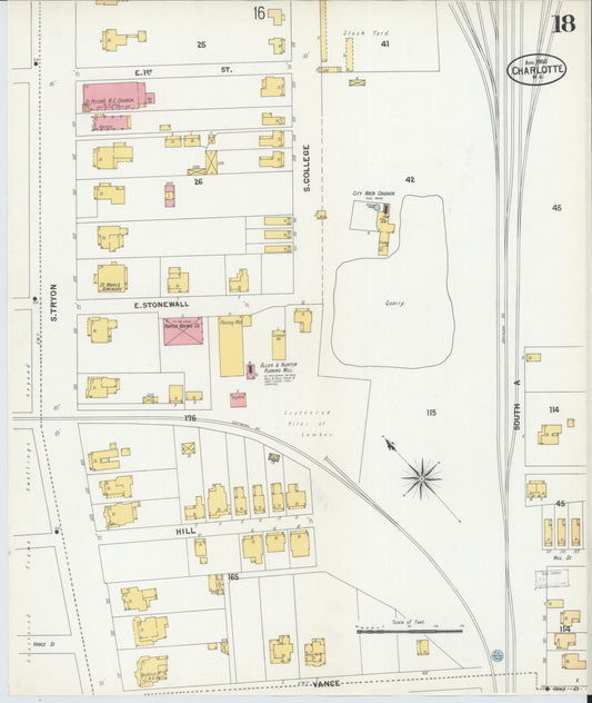Sanborn Fire Insurance Map from Charlotte, Mecklenburg County, North Carolina (1900), Sheet #0018 - Historic Sanborn Fire Insurance Map Print, vintage old map wall art, antique decor, genealogy gift, North Carolina North Carolina map