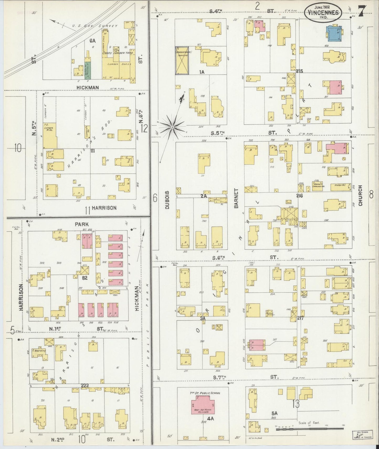 Sanborn Fire Insurance Map from Vincennes, Knox County, Indiana (1902), Sheet #0007 - Complete Map Set gallery image, historic Sanborn map, vintage wall art, Indiana Indiana