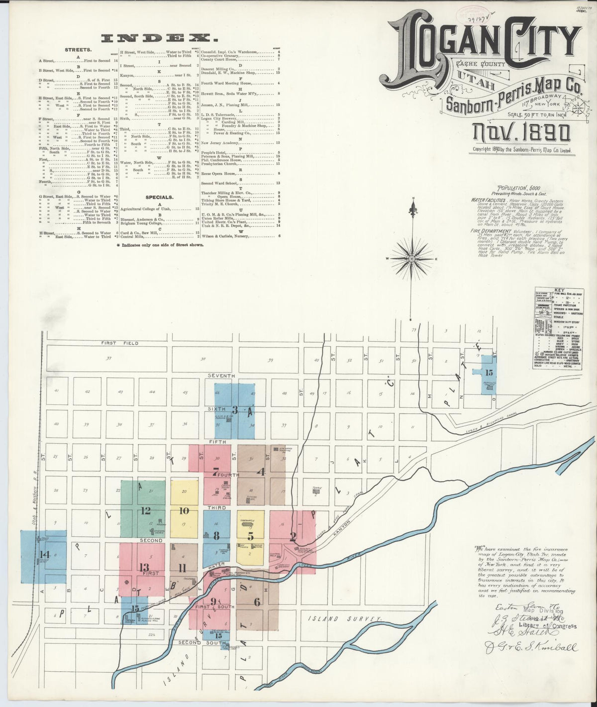 Sanborn Fire Insurance Map from Logan, Cache County, Utah (1890), Sheet #0001 - Complete Map Set gallery image, historic Sanborn map, vintage wall art, Utah Utah