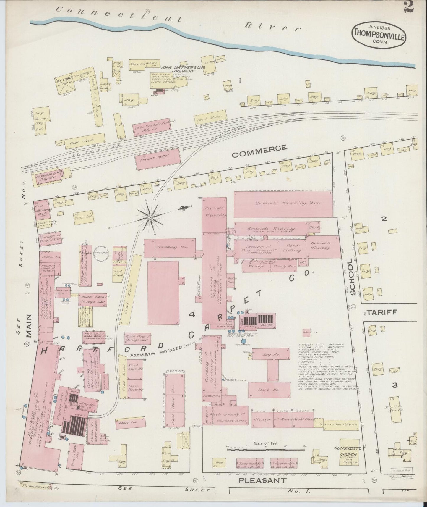 Sanborn Fire Insurance Map from Thompsonville, Hartford County, Connecticut (1885), Sheet #0002 - Complete Map Set gallery image, historic Sanborn map, vintage wall art, Connecticut Connecticut