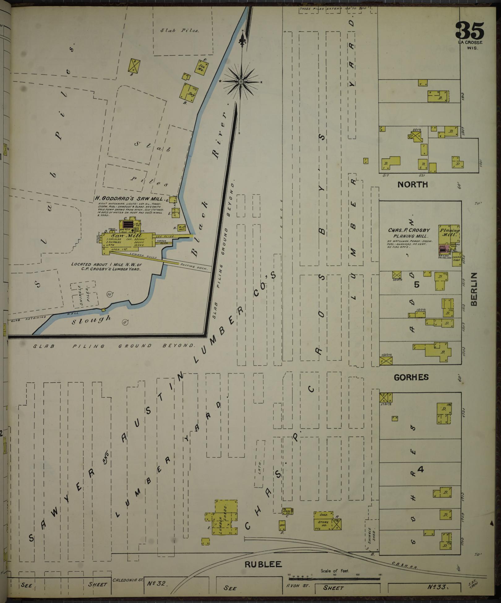 Sanborn Fire Insurance Map from La Crosse, La Crosse County, Wisconsin (1891), Sheet #0035 - Historic Sanborn Fire Insurance Map Print, vintage old map wall art, antique decor, genealogy gift, Wisconsin Wisconsin map