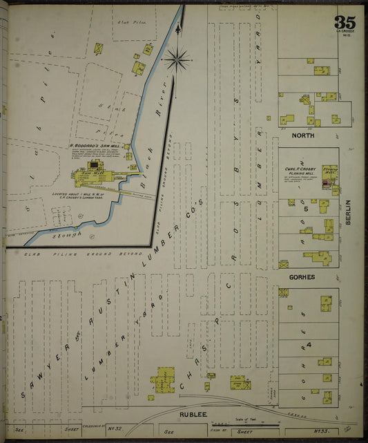 Sanborn Fire Insurance Map from La Crosse, La Crosse County, Wisconsin (1891), Sheet #0035 - Historic Sanborn Fire Insurance Map Print, vintage old map wall art, antique decor, genealogy gift, Wisconsin Wisconsin map