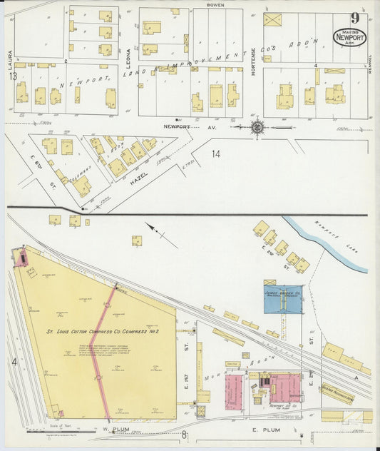 Sanborn Fire Insurance Map from Newport, Jackson County, Arkansas (1919), Sheet #0009 - Historic Sanborn Fire Insurance Map Print, vintage old map wall art, antique decor, genealogy gift, Arkansas Arkansas map
