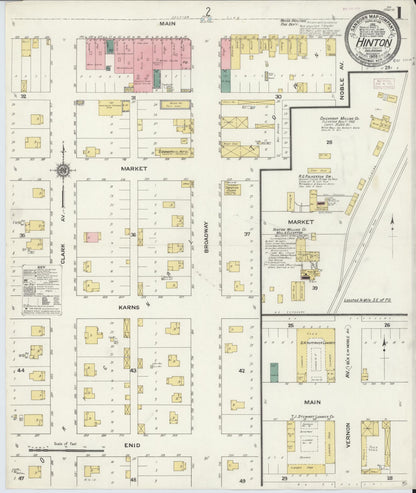 Sanborn Fire Insurance Map from Hinton, Caddo County, Oklahoma (1909), Sheet #0001 - Complete Map Set gallery image, historic Sanborn map, vintage wall art, Oklahoma Oklahoma