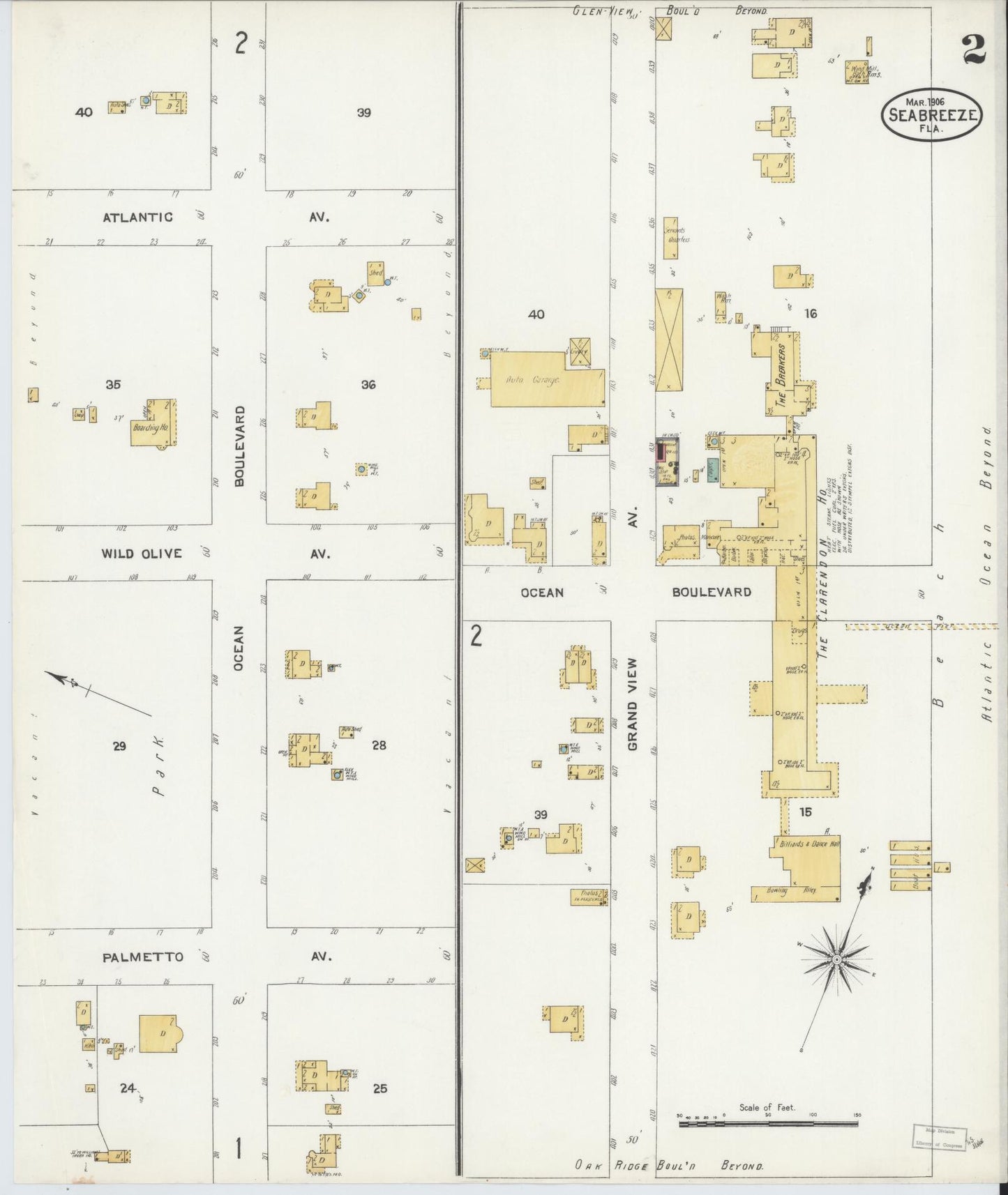 Sanborn Fire Insurance Map from Seabreeze, Volusia County, Florida (1906), Sheet #0002 - Historic Sanborn Fire Insurance Map Print, vintage old map wall art, antique decor, genealogy gift, Florida Florida map
