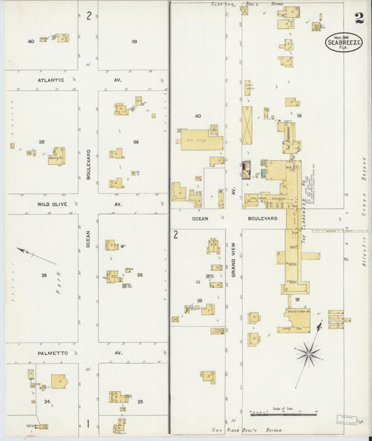 Sanborn Fire Insurance Map from Seabreeze, Volusia County, Florida (1906), Sheet #0002 - Historic Sanborn Fire Insurance Map Print, vintage old map wall art, antique decor, genealogy gift, Florida Florida map