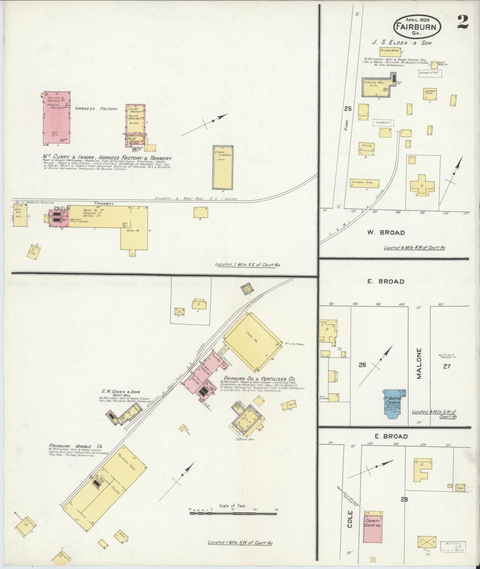 Sanborn Fire Insurance Map from Fairburn, Fulton County, Georgia (1909), Sheet #0002 - Complete Map Set gallery image, historic Sanborn map, vintage wall art, Georgia Georgia