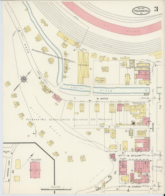 Sanborn Fire Insurance Map from Pocahontas, Tazewell County, Virginia (1913), Sheet #0003 - Historic Sanborn Fire Insurance Map Print, vintage old map wall art, antique decor, genealogy gift, Virginia Virginia map