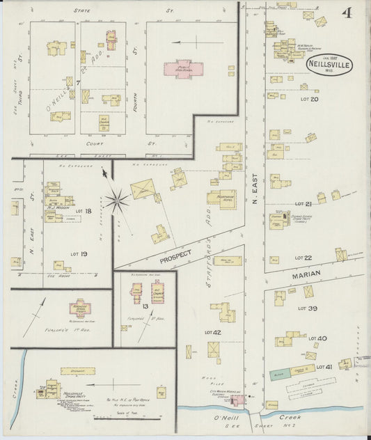 Sanborn Fire Insurance Map from Neillsville, Clark County, Wisconsin (1887), Sheet #0004 - Historic Sanborn Fire Insurance Map Print, vintage old map wall art, antique decor, genealogy gift, Wisconsin Wisconsin map
