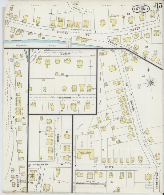 Sanborn Fire Insurance Map from Ansonia, New Haven County, Connecticut (1895), Sheet #0015 - Historic Sanborn Fire Insurance Map Print, vintage old map wall art, antique decor, genealogy gift, Connecticut Connecticut map
