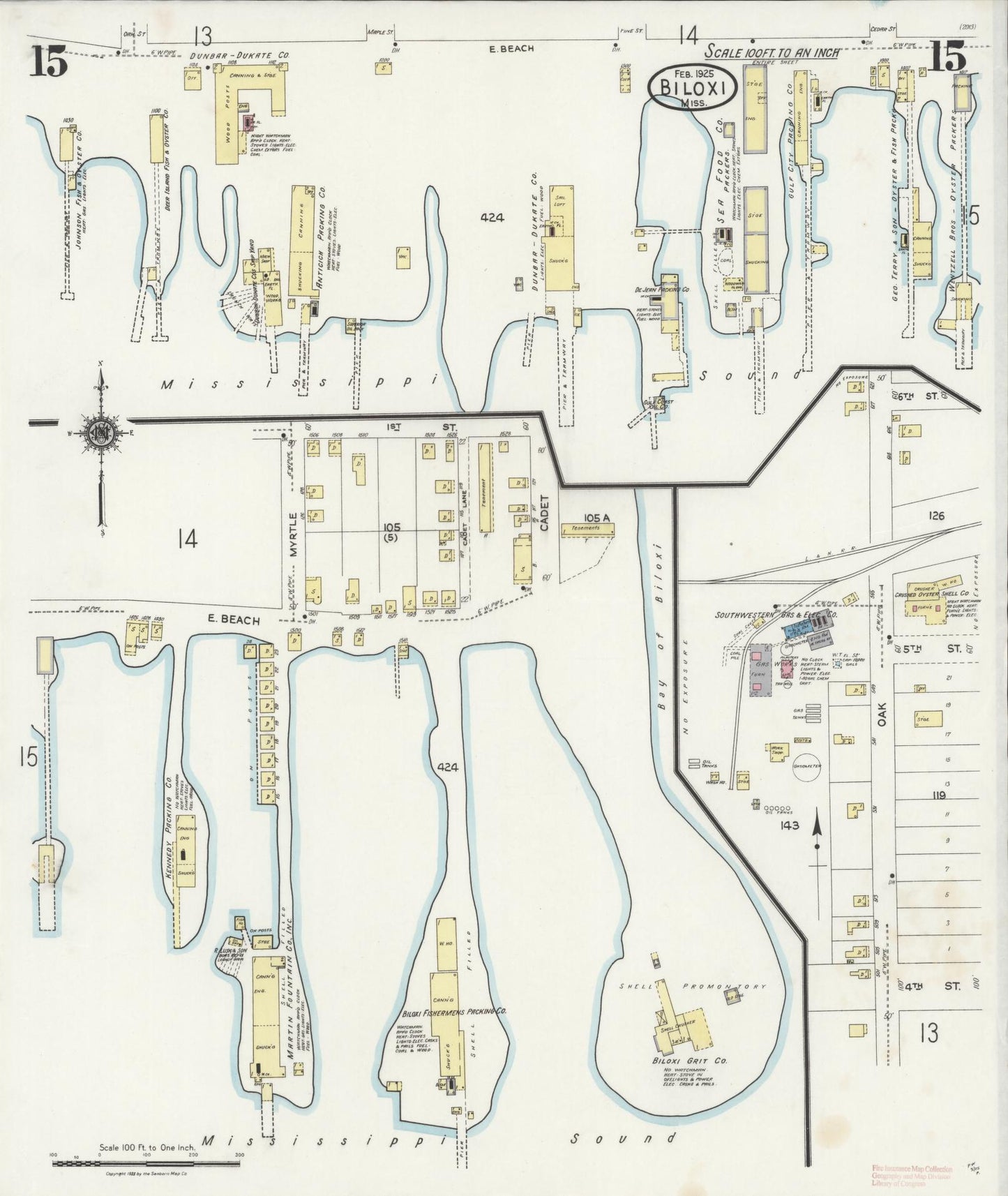 Sanborn Fire Insurance Map from Biloxi, Harrison County, Mississippi (1925), Sheet #0015 - Historic Sanborn Fire Insurance Map Print, vintage old map wall art, antique decor, genealogy gift, Mississippi Mississippi map