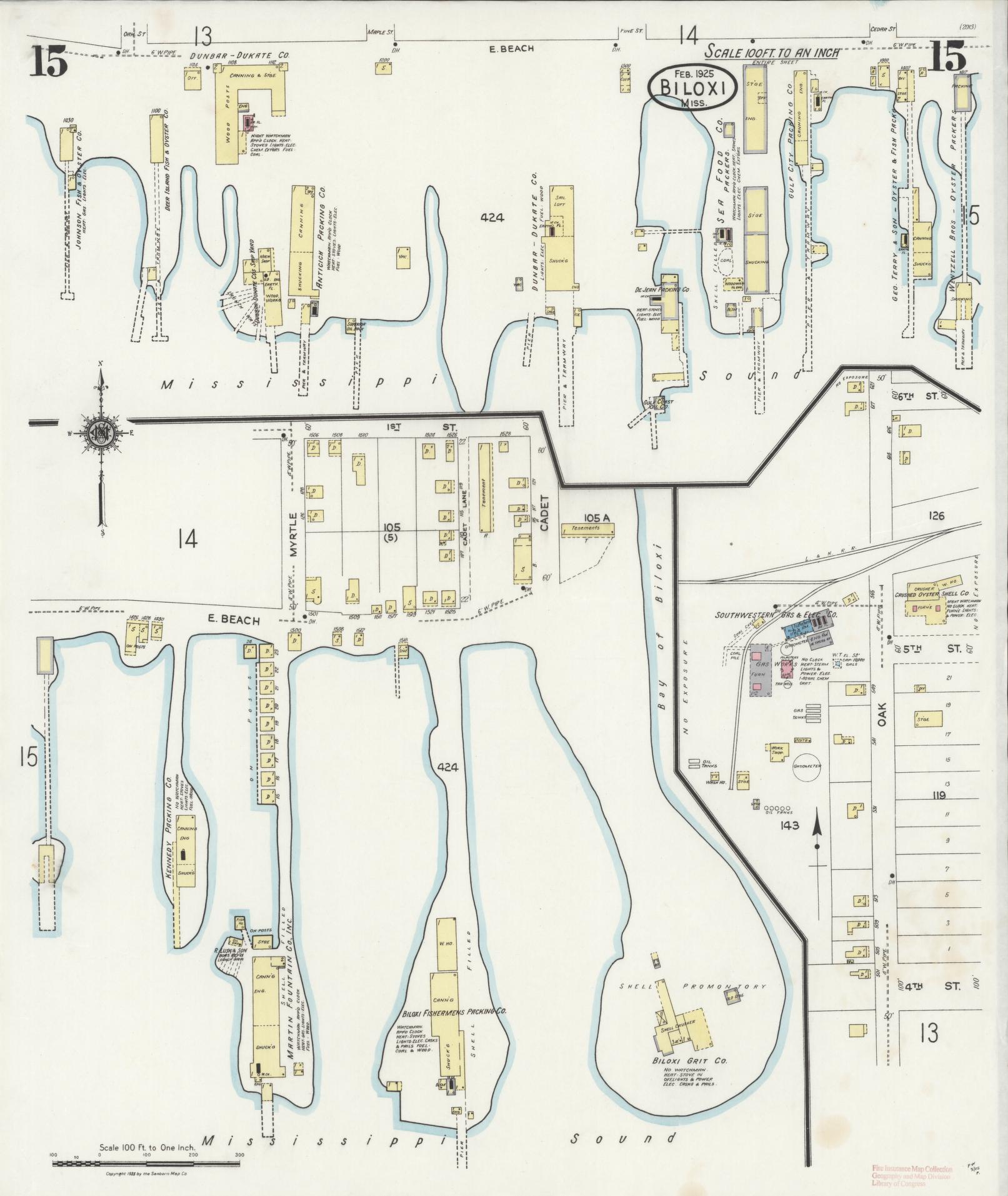 Sanborn Fire Insurance Map from Biloxi, Harrison County, Mississippi (1925), Sheet #0015 - Historic Sanborn Fire Insurance Map Print, vintage old map wall art, antique decor, genealogy gift, Mississippi Mississippi map
