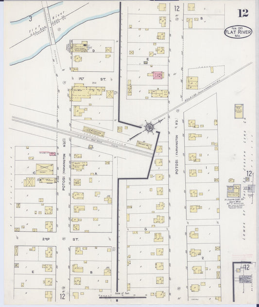 Sanborn Fire Insurance Map from Flat River, Saint Francois County, Missouri (1915), Sheet #0012 - Historic Sanborn Fire Insurance Map Print, vintage old map wall art, antique decor, genealogy gift, Missouri Missouri map