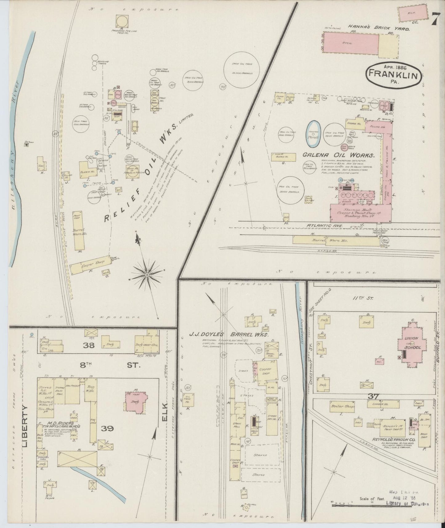 Sanborn Fire Insurance Map from Franklin, Venango County, Pennsylvania (1888), Sheet #0007 - Historic Sanborn Fire Insurance Map Print, vintage old map wall art, antique decor, genealogy gift, Pennsylvania Pennsylvania map