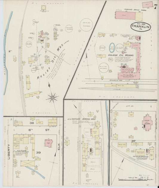 Sanborn Fire Insurance Map from Franklin, Venango County, Pennsylvania (1888), Sheet #0007 - Historic Sanborn Fire Insurance Map Print, vintage old map wall art, antique decor, genealogy gift, Pennsylvania Pennsylvania map