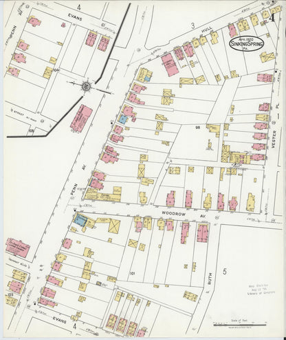 Sanborn Fire Insurance Map from Sinking Spring, Berks County, Pennsylvania (1920), Sheet #0004 - Historic Sanborn Fire Insurance Map Print, vintage old map wall art, antique decor, genealogy gift, Pennsylvania Pennsylvania map