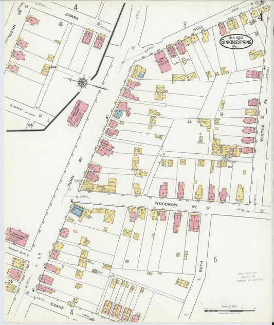 Sanborn Fire Insurance Map from Sinking Spring, Berks County, Pennsylvania (1920), Sheet #0004 - Historic Sanborn Fire Insurance Map Print, vintage old map wall art, antique decor, genealogy gift, Pennsylvania Pennsylvania map