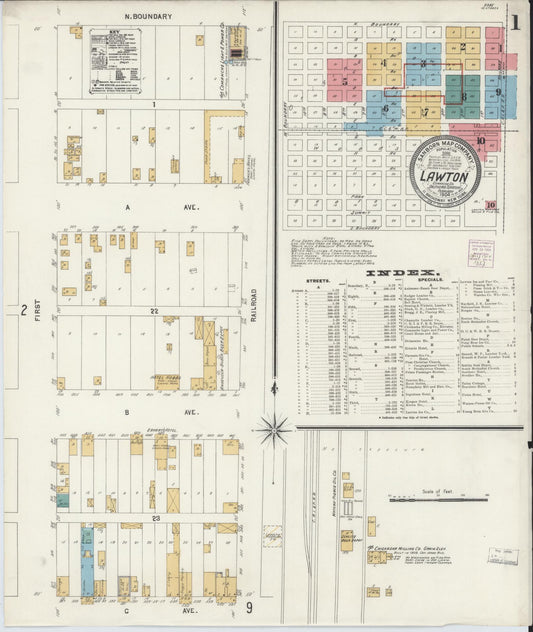 Sanborn Fire Insurance Map from Lawton, Comanche County, Oklahoma (1904), Sheet #0001 - Historic Sanborn Fire Insurance Map Print, vintage old map wall art, antique decor, genealogy gift, Oklahoma Oklahoma map