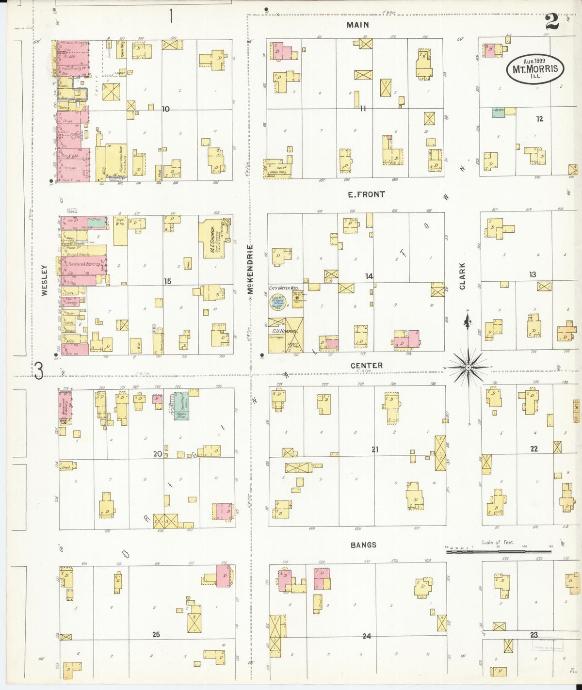 Sanborn Fire Insurance Map from Mount Morris, Ogle County, Illinois (1899), Sheet #0002 - Complete Map Set gallery image, historic Sanborn map, vintage wall art, Illinois Illinois