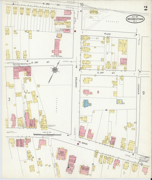 Sanborn Fire Insurance Map from Moorestown, Burlington County, New Jersey (1917), Sheet #0002 - Historic Sanborn Fire Insurance Map Print, vintage old map wall art, antique decor, genealogy gift, New Jersey New Jersey map