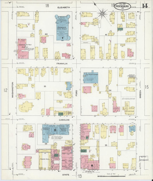 Sanborn Fire Insurance Map from Ogdensburg, St. Lawrence County, New York (1909), Sheet #0014 - Historic Sanborn Fire Insurance Map Print, vintage old map wall art, antique decor, genealogy gift, New York New York map