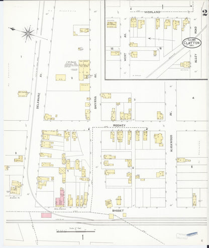 Sanborn Fire Insurance Map from Clayton, Kent County, Delaware (1904), Sheet #0002 - Complete Map Set gallery image, historic Sanborn map, vintage wall art, Delaware Delaware